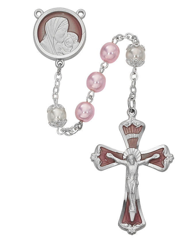 7MM PINK PEARL ROSARY W/ENAMEL - 772RF