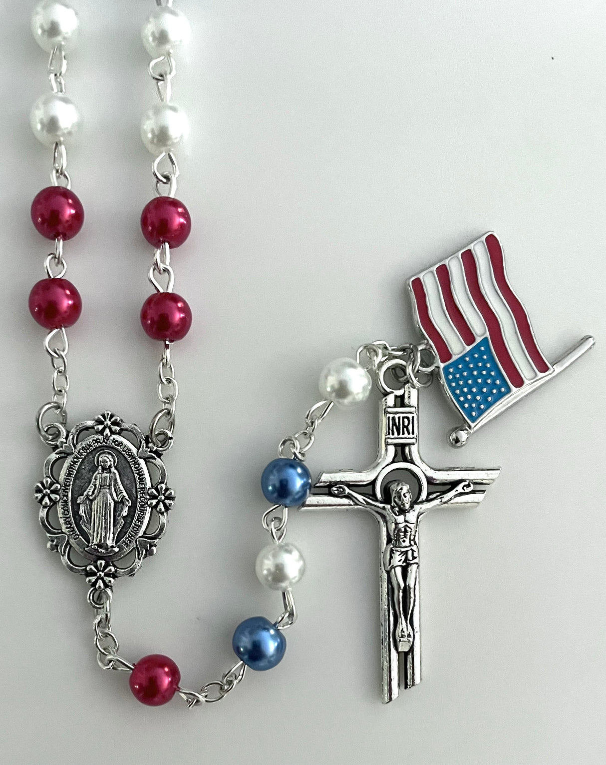 250th Anniversary USA Pearl Rosary Gift Boxed with Prayer Card