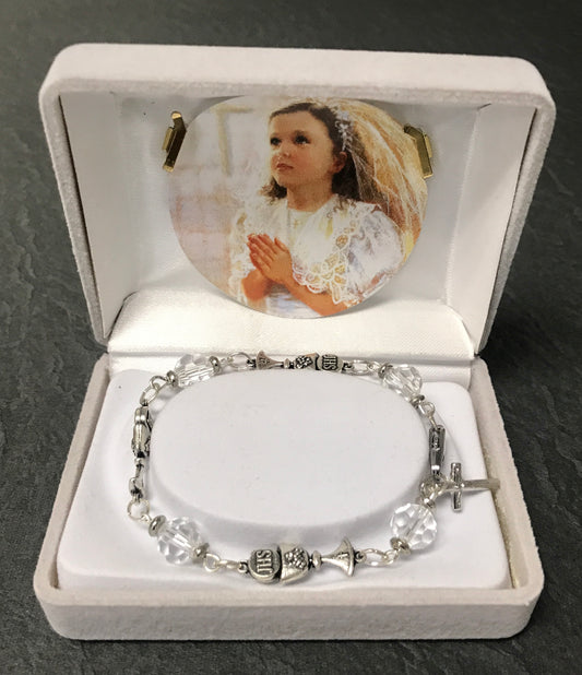 Crystal and Chalice First Communion Bracelet.  Gift Boxed. | Malhame