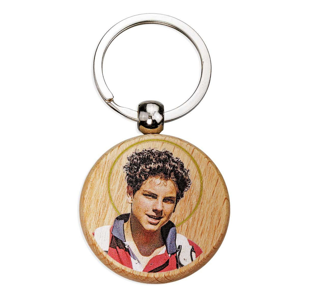 Carlo Acutis Round Wooden Keychain