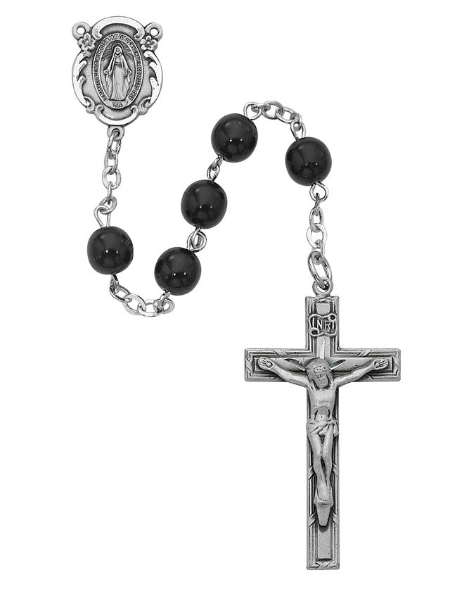 7MM BLACK GLASS ROSARY - 121D-BKF