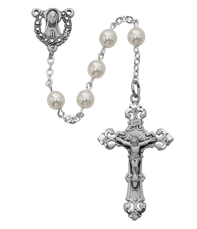 SS 6MM PEARL ROSARY - R274LF
