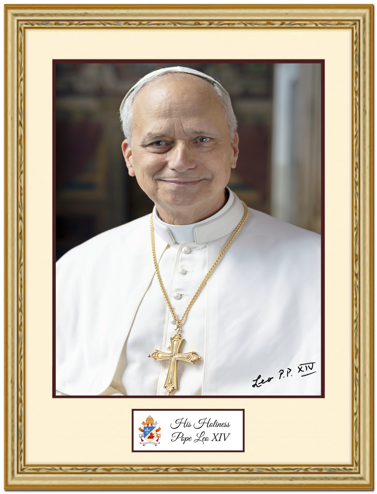 20" x 26" Antique Gold Frame with Pope Leo XIV