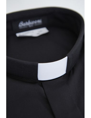 BLACK TAB COLLAR POLYCOTTON CLERGY SHIRT - SHORT SLEEVE