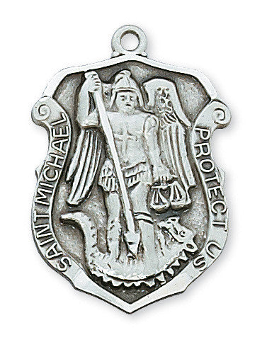 St. Michael Sterling Silver Medal w. 24" Chain and Gift Box - McVan - Chiarelli's Religious Goods & Church Supply