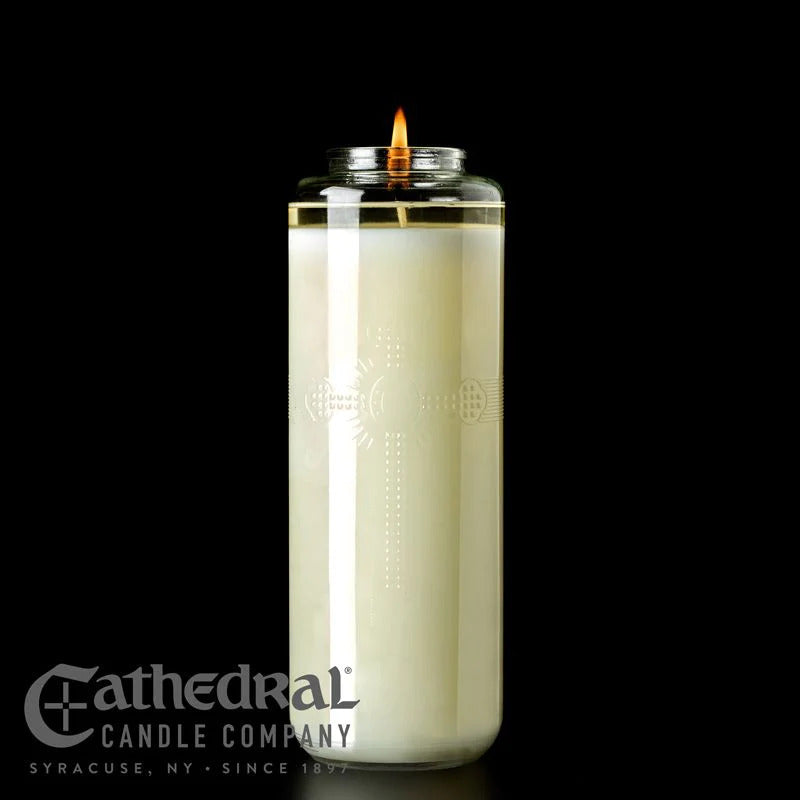 PrimaSanctum - Glass Sanctuary Candles - 8 Day Bottle Style - Chiarelli's Religious Goods & Church Supply - Chiarelli's Religious Goods & Church Supply