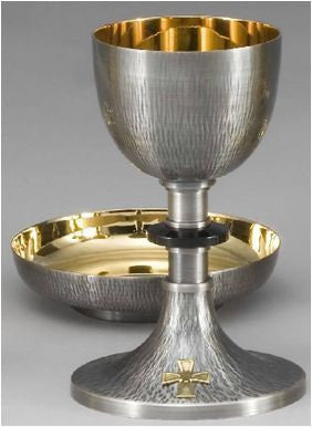 Chalice and Paten - Straight Hammered Silver Oxidized - Z480B - Zieglers - Chiarelli's Religious Goods & Church Supply