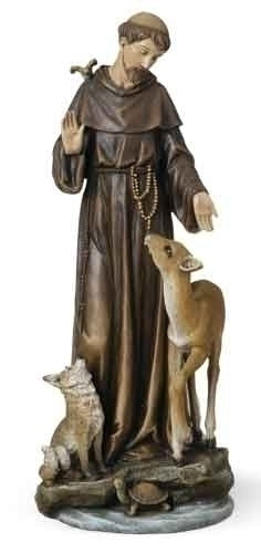 St Francis with Deer and Fox Statue 13.75" - Renaissance Collection