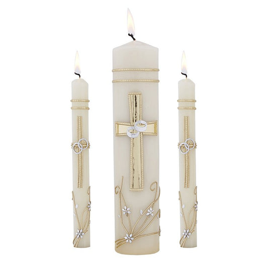 Ornate Cross Wedding Candle Unity Set