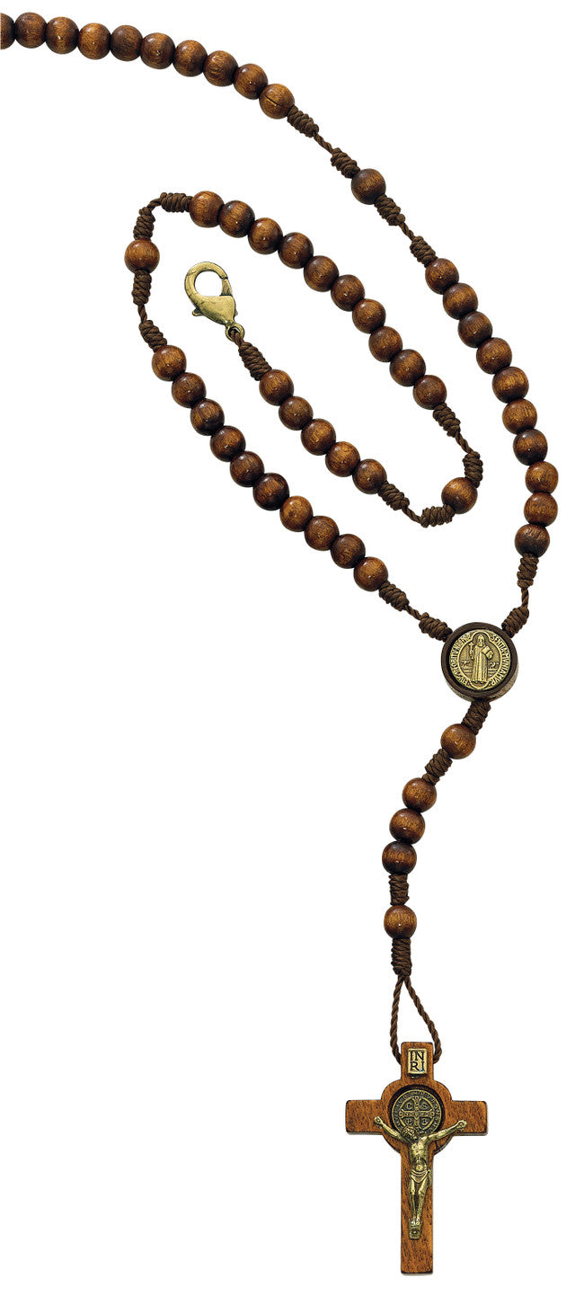 SMALL BROWN WOOD ST. BENEDICT ROSARY - P187F