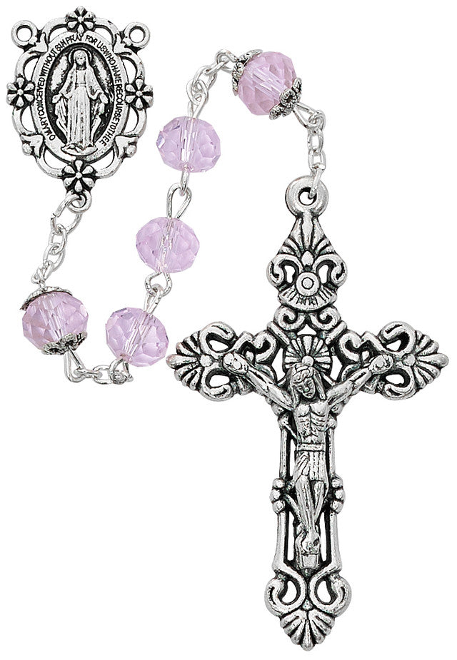 8MM SUN-CUT PINK ROSARY - P364F