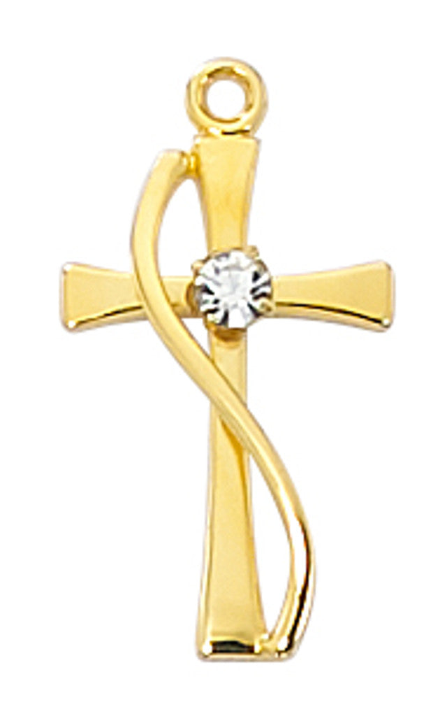 GOLD OVER SS CROSS 18" CH & BX - J9191