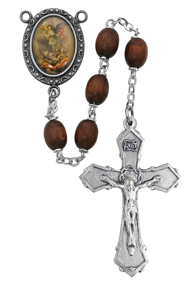 6X8MM BROWN ST. MICHAEL ROSARY - R204DF
