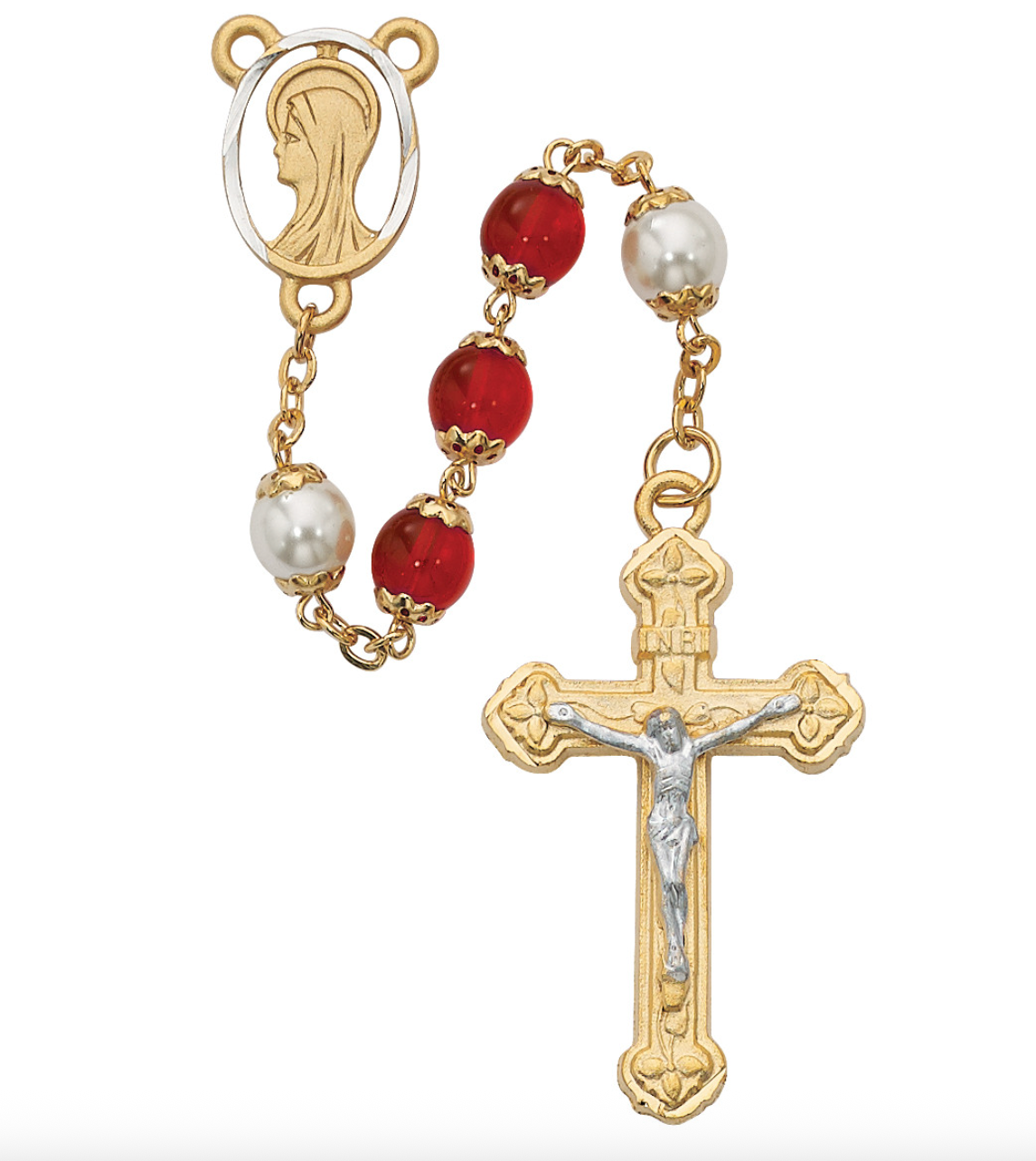 Red/Pearl Capped Rosary | 452HF