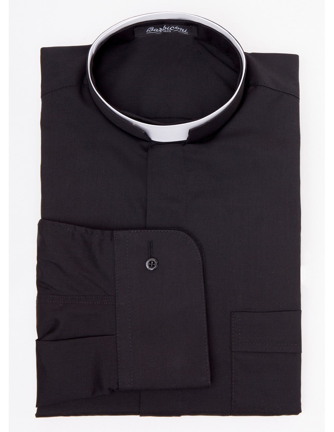 BLACK ROMAN COLLAR CLERGY SHIRT - POLY/COTTON - LONG SLEEVES | Barbiconi