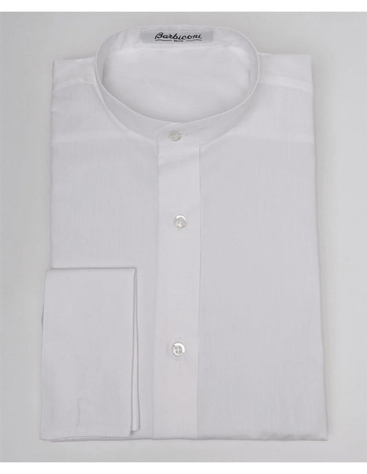 WHITE UNDER CASSOCK CLERGY SHIRT - POLY/COTTON - DOUBLE CUFFS| Barbiconi