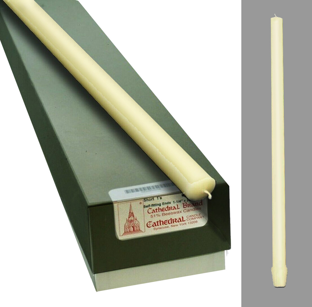 Altar Candles - Short 1'S SFE - 1-1/4" x 24-3/4" - 51% Beeswax