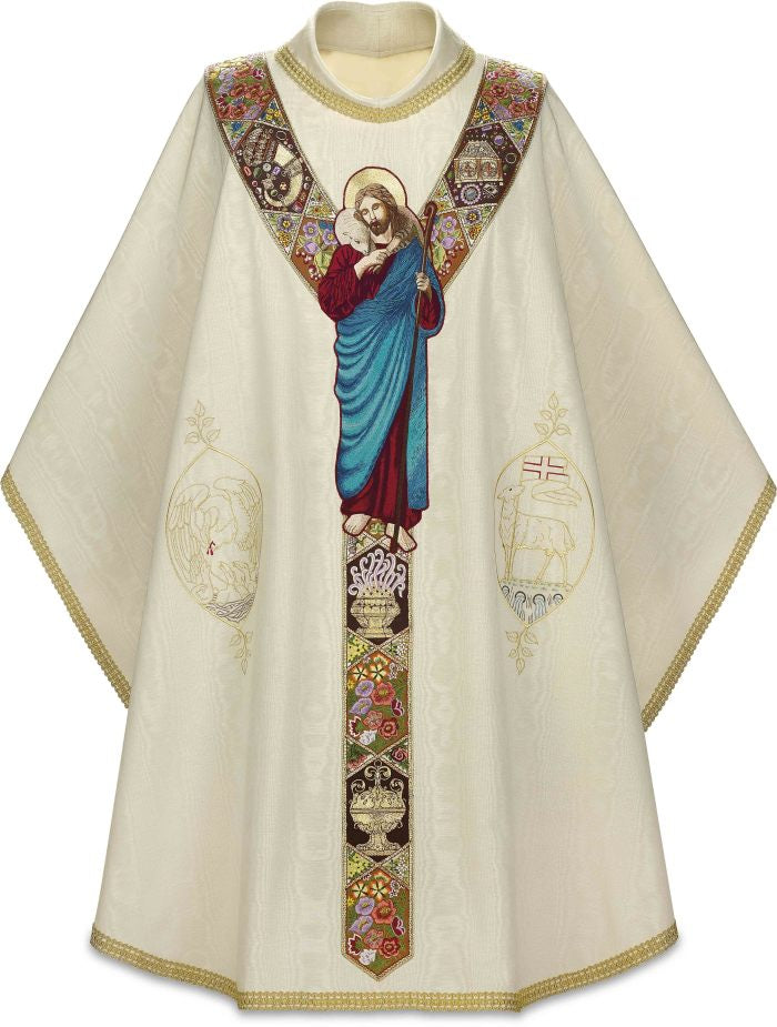 Slabbinck - Hand-embroidered Chasuble of the Good Shepherd - Slabbinck - Chiarelli's Religious Goods & Church Supply