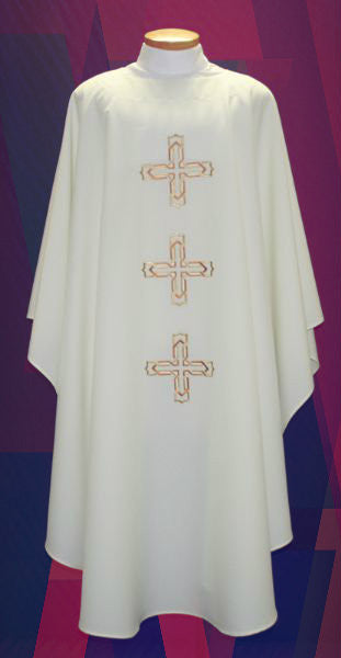 Vestment Triple Cross Embroidered Front/Back - 2021 - Beau Veste - Chiarelli's Religious Goods & Church Supply