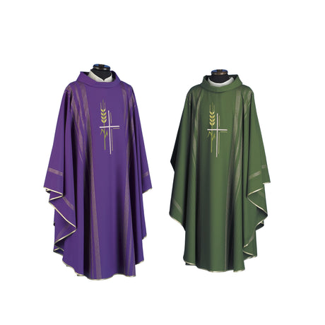 Cross and Wheat Chasuble | Linea Style Fabric | Pure Soft Wool | SLV216 - Solivari - Chiarelli's Religious Goods & Church Supply