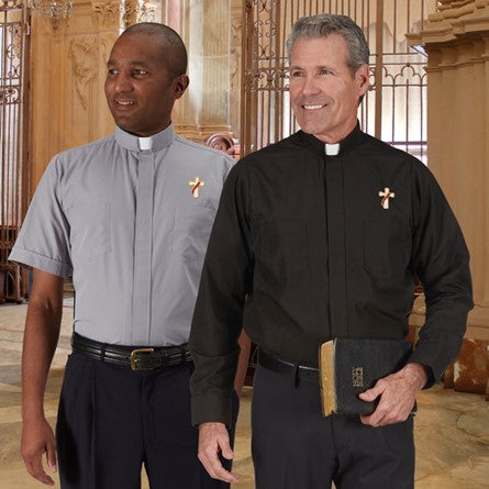Comfort Men's Clergy Shirt - Black Long Sleeve - Neck Band Collar - RJT - Chiarelli's Religious Goods & Church Supply