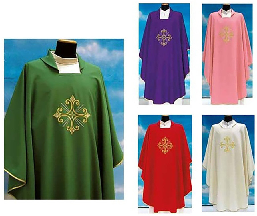 Embroidered Chasuble - Square Collar - Primavera Fabric - SLV351 - Solivari - Chiarelli's Religious Goods & Church Supply