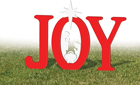 Outdoor Silhouette Nativity - Red / White Joy Sign