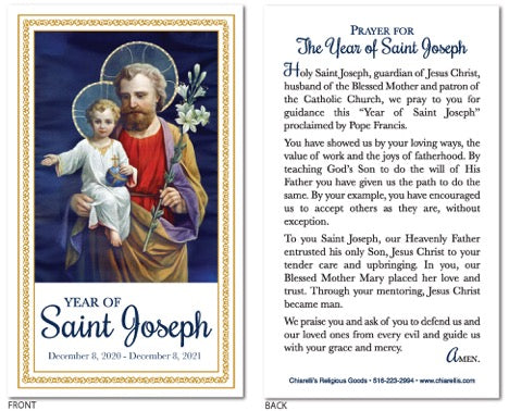Year of Saint Joseph Prayer Cards - Pack of 100 - Chiarelli's Religious Good's & Church Supply  - Chiarelli's Religious Goods & Church Supply