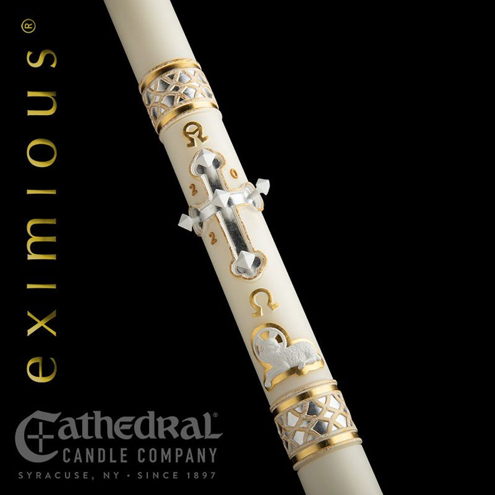 Eximious Collection | Merciful Lamb Paschal Candle - Cathedral Candle - Chiarelli's Religious Goods & Church Supply