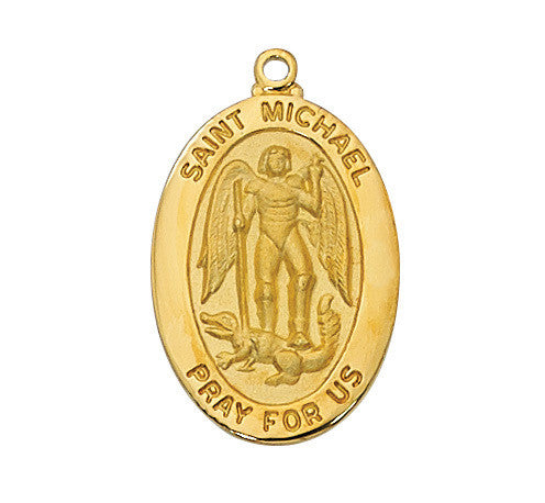 St. Michael Medal - Gold Sterling Silver w. 20" Chain & Gift Box - McVan - Chiarelli's Religious Goods & Church Supply