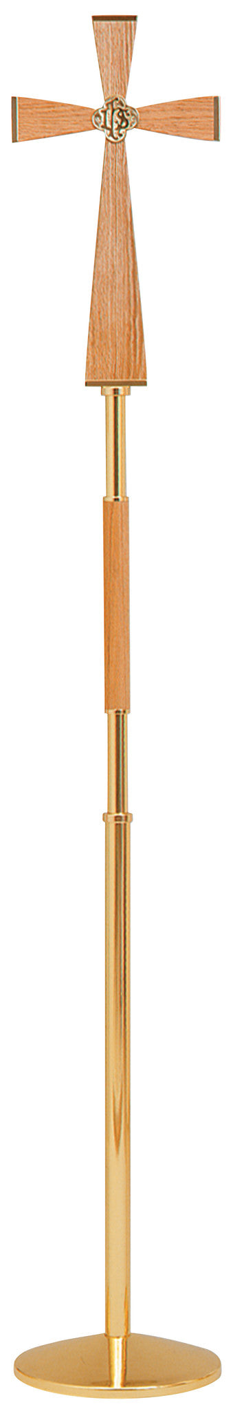 Processional Cross - Solid Brass with Oak - K490 - Koleys - Chiarelli's Religious Goods & Church Supply