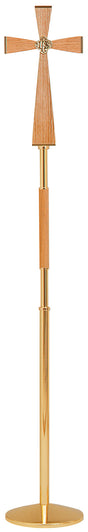 Processional Cross - Solid Brass with Oak - K490 - Koleys - Chiarelli's Religious Goods & Church Supply