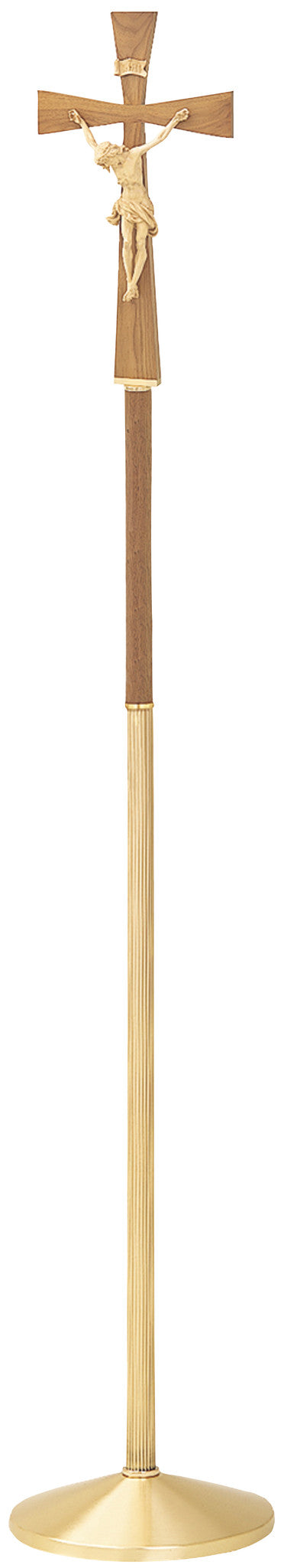 Processional Crucifix - Satin Bronze with walnut - K960 - Koleys - Chiarelli's Religious Goods & Church Supply