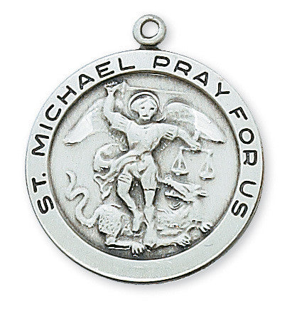 St. Michael Medal - Sterling Silver - 24" Chain and Gift Box - McVan - Chiarelli's Religious Goods & Church Supply