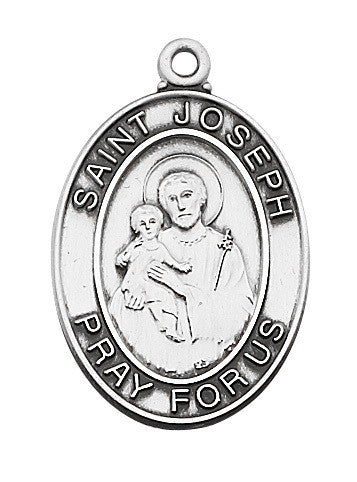 St. Joseph Sterling Silver Medal - 24" Rhodium Chain and Red Velour Gift Box - McVan - Chiarelli's Religious Goods & Church Supply