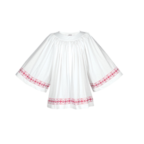 Square Yoke Kodel Surplice with Cross in Circle Banding on Sleeves and Bottom | All Colors - Beau Veste - Chiarelli's Religious Goods & Church Supply