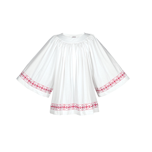 Square Yoke Kodel Surplice with Cross in Circle Banding on Sleeves and Bottom | All Colors - Beau Veste - Chiarelli's Religious Goods & Church Supply
