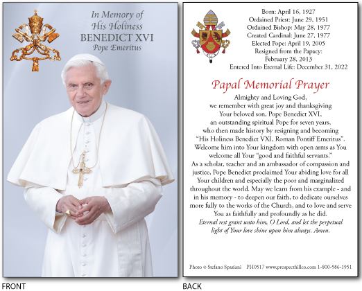 Pope Benedict Prayer Cards