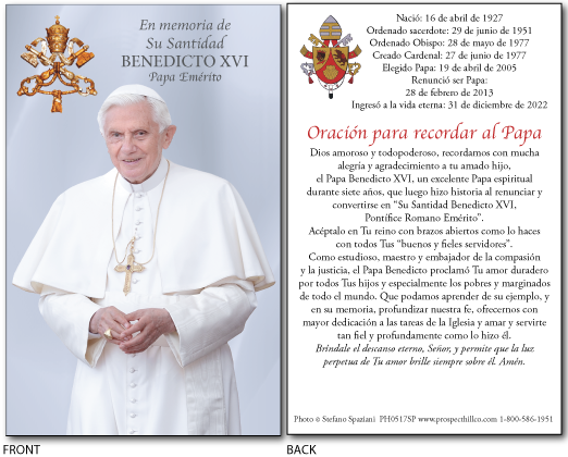 Pope Benedict Prayer Cards