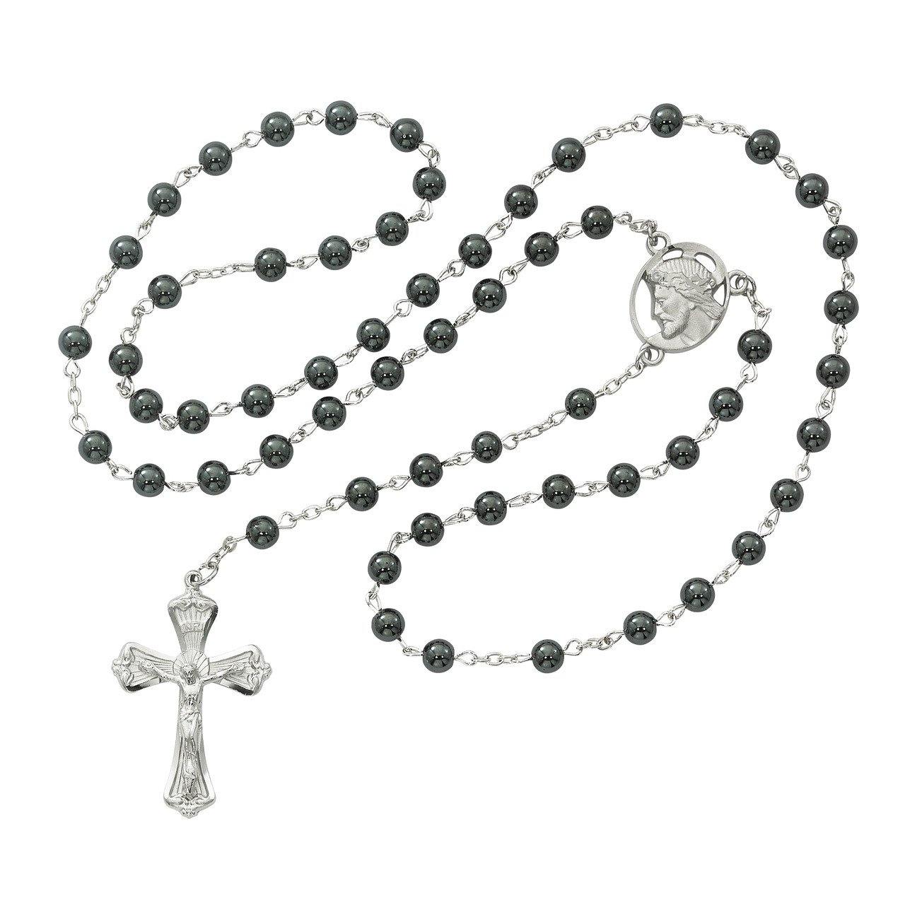 Genuine Hematite Rosary (Rhodium) - 6mm - McVan - Chiarelli's Religious Goods & Church Supply