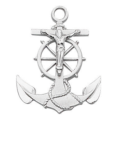 Sterling Silver Anchor Crucifix - 24" Chain and Gift Box - McVan - Chiarelli's Religious Goods & Church Supply