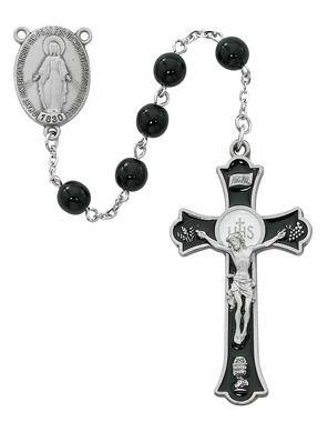 Pewter Black Glass Rosary - 7mm - McVan - Chiarelli's Religious Goods & Church Supply