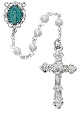 Rhodium Pearl Rosary - 5mm - McVan - Chiarelli's Religious Goods & Church Supply