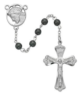 Genuine Hematite Rosary (Rhodium) - 6mm - McVan - Chiarelli's Religious Goods & Church Supply