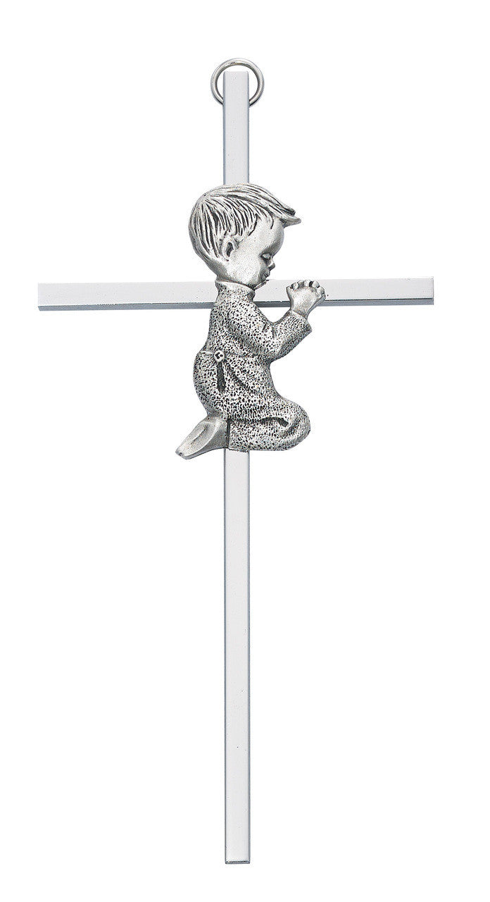 Silver Tone Cross with Praying Child - 6" - McVan - Chiarelli's Religious Goods & Church Supply