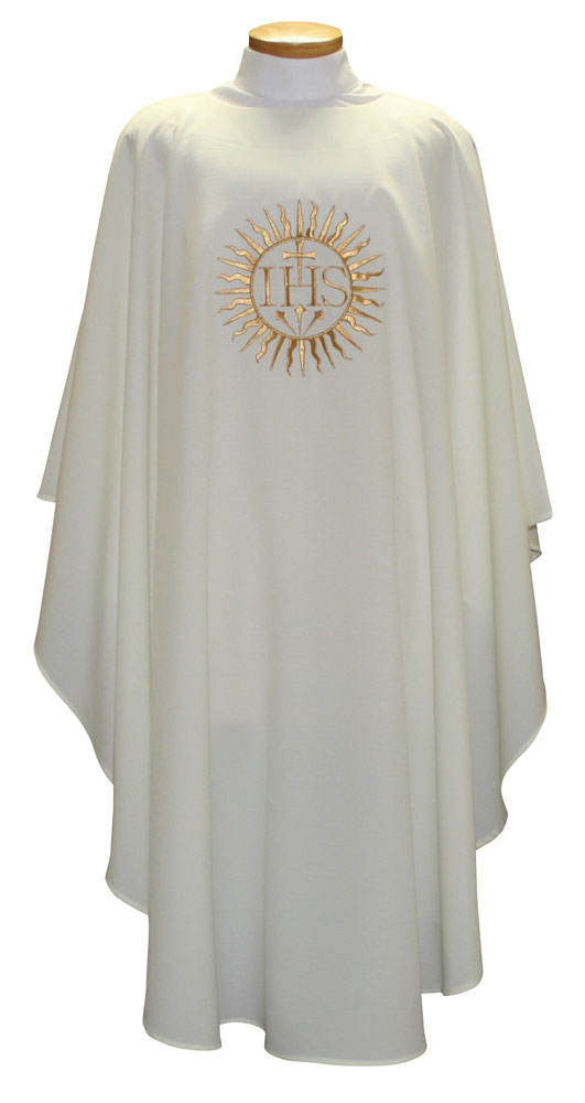 Vestment IHS Sunbrust Embroidered Front/Back - 2028 - Beau Veste - Chiarelli's Religious Goods & Church Supply