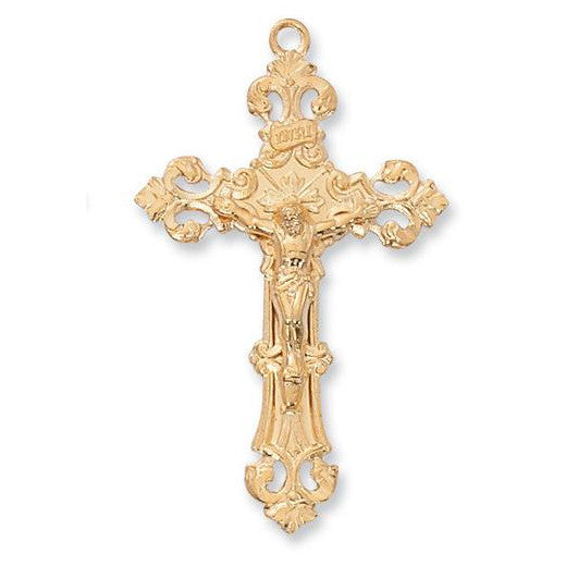 Gold Sterling Silver Crucifix - 24" Chain and Gift Box - McVan - Chiarelli's Religious Goods & Church Supply