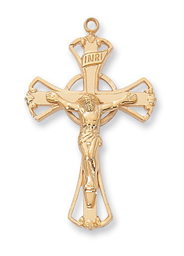 Gold Sterling Silver Crucifix - 18" Chain and Gift Box - McVan - Chiarelli's Religious Goods & Church Supply