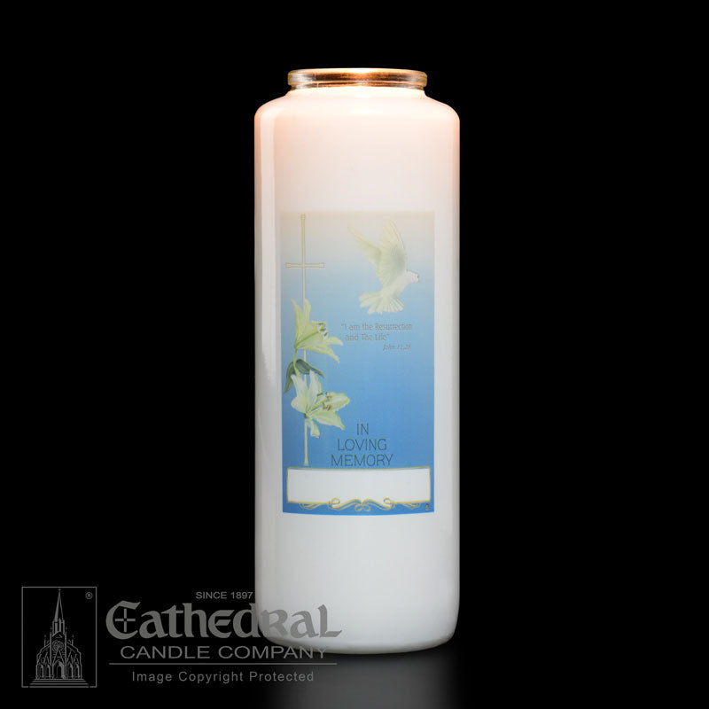 In Loving Memory - 6 Day Glass Candle - Cathedral Candle - Chiarelli's Religious Goods & Church Supply
