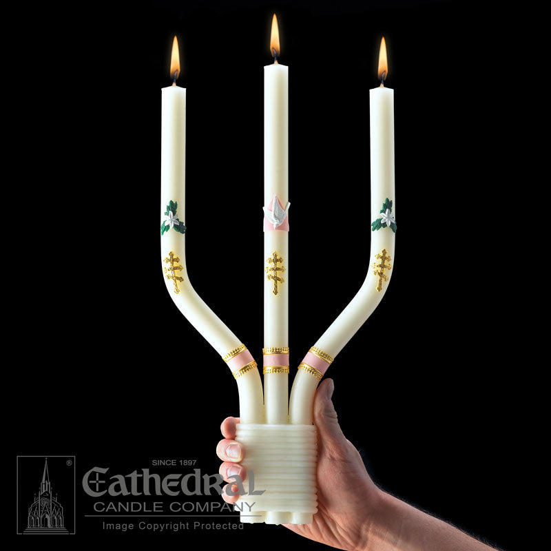 51% Beeswax Greek Triple Candles | All Sizes - Cathedral Candle - Chiarelli's Religious Goods & Church Supply